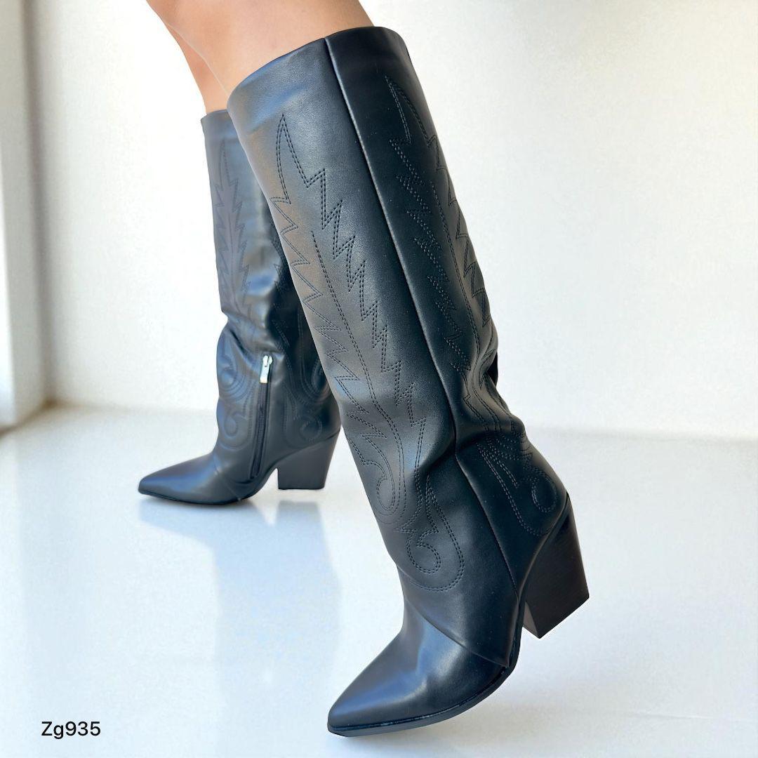 Bota texana negro tacon 10cm KF3 C-28